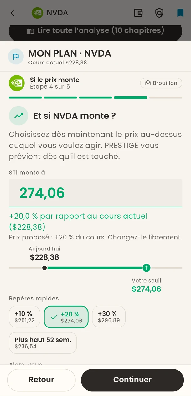 Mon plan, étape 4 sur 5 : choisir le prix de réaction si le cours monte, avec des repères rapides.